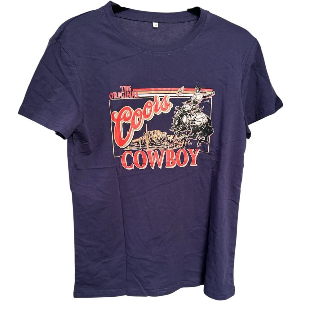 Coors Beer Original Cowboy Ladies Country T Shirt Size Medium Blue‎